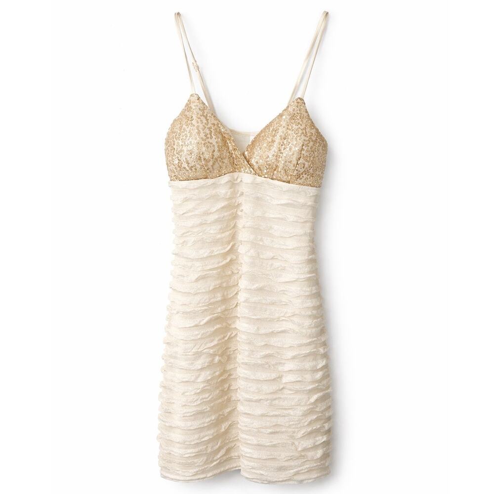 Rue21 Champagne Sequin & Ruffle Bodycon Mini Dress – Size M